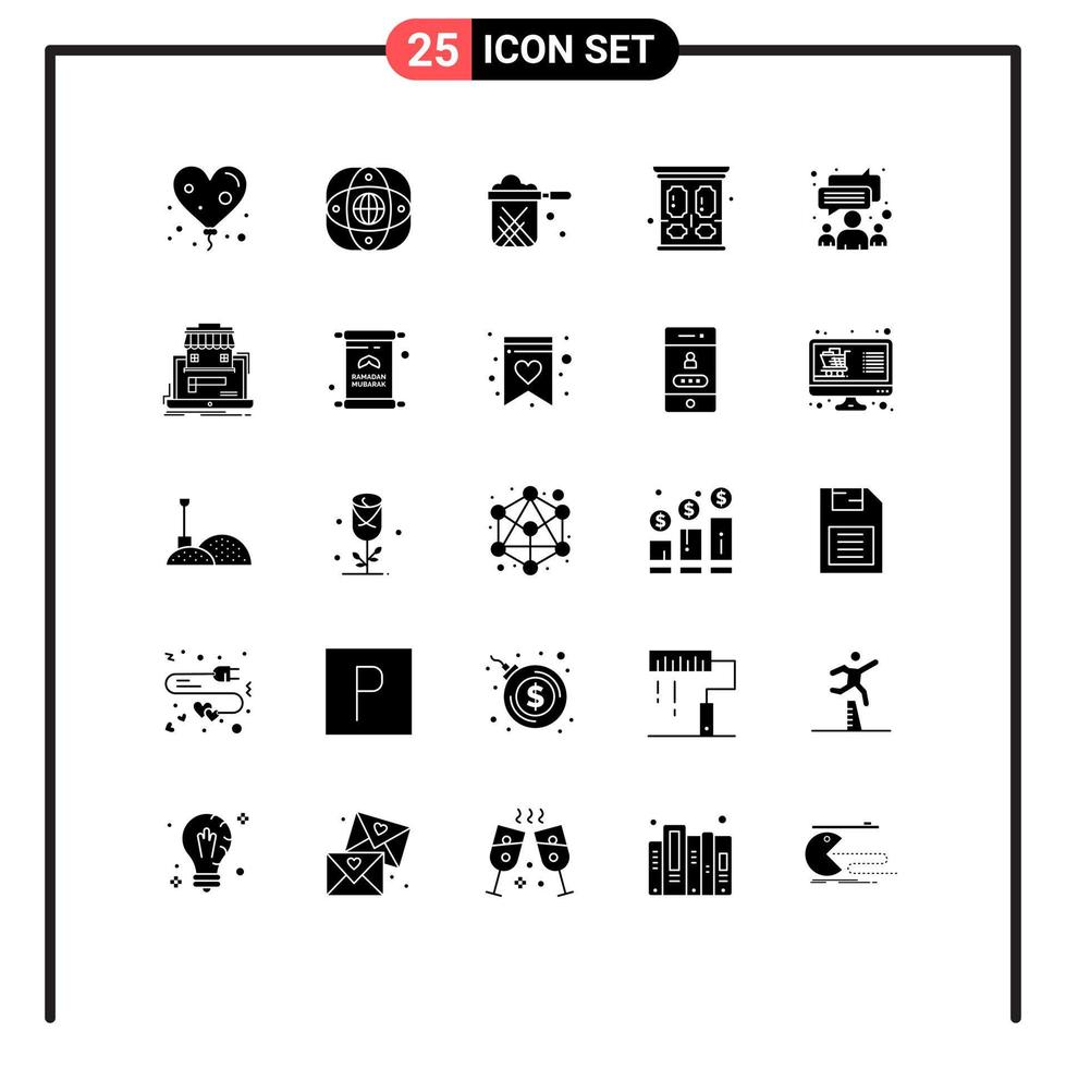 universeel icoon symbolen groep van 25 modern solide glyphs van babbelen garderobe keuken wijnoogst stoofpot bewerkbare vector ontwerp elementen