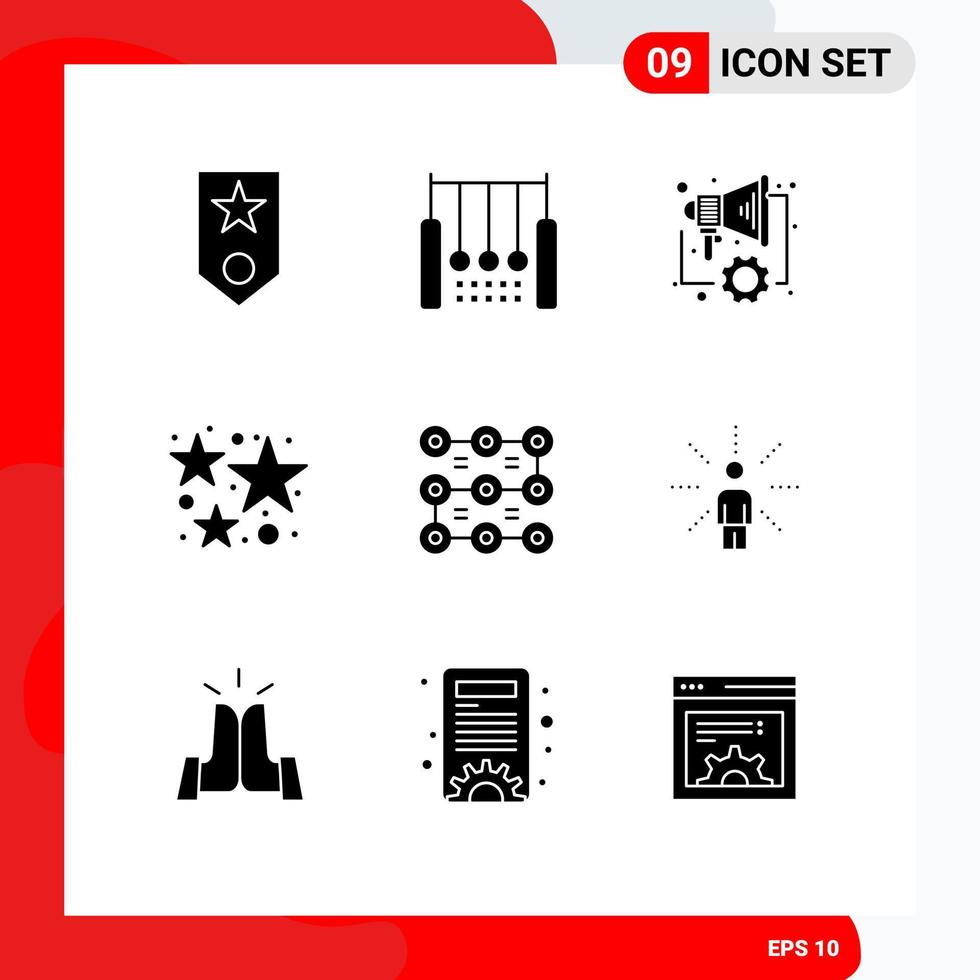 modern reeks van 9 solide glyphs pictogram van vuurwerk voetzoeker ring viering afzet bewerkbare vector ontwerp elementen