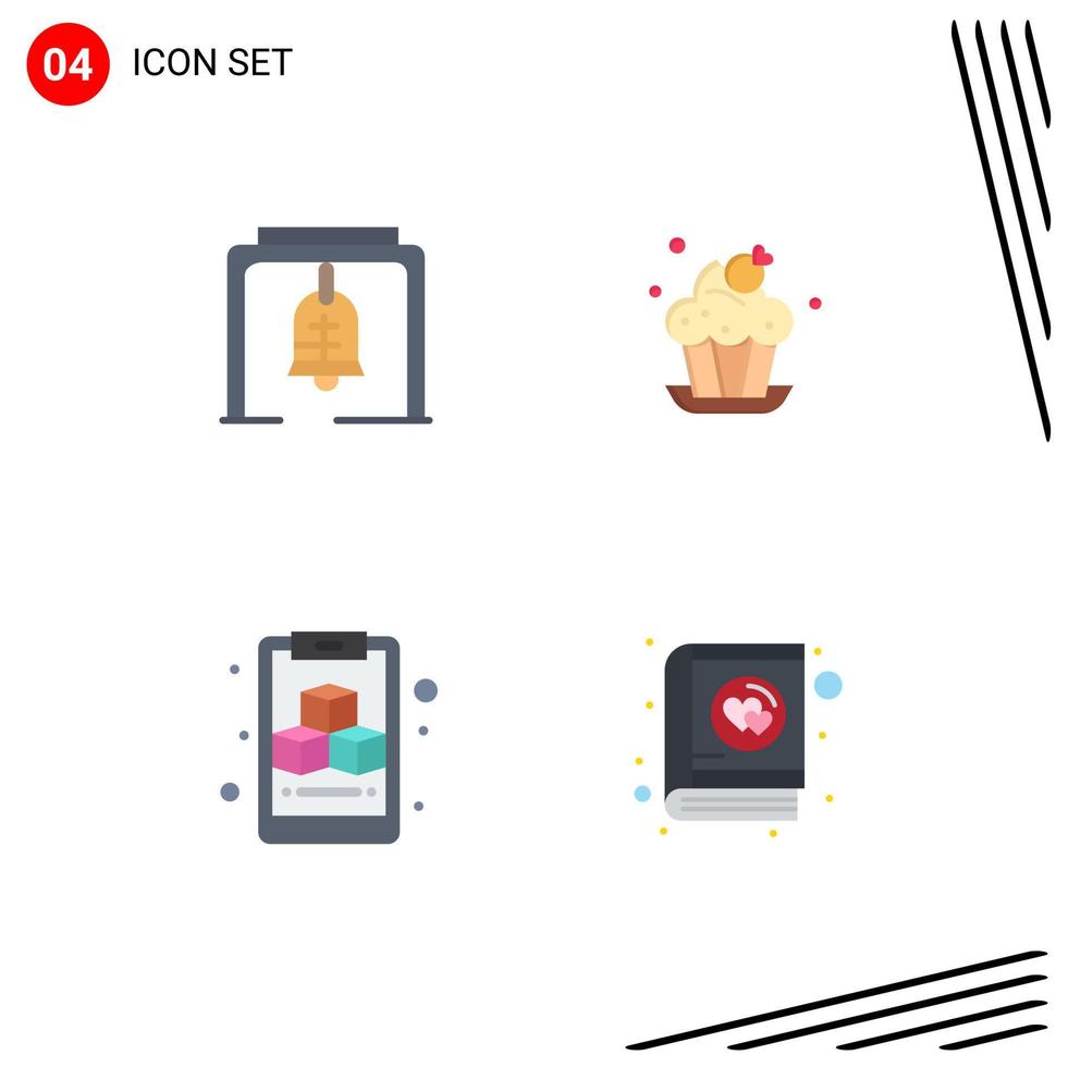 4 vlak icoon concept voor websites mobiel en apps alarm kubus kerk klok kop boek bewerkbare vector ontwerp elementen
