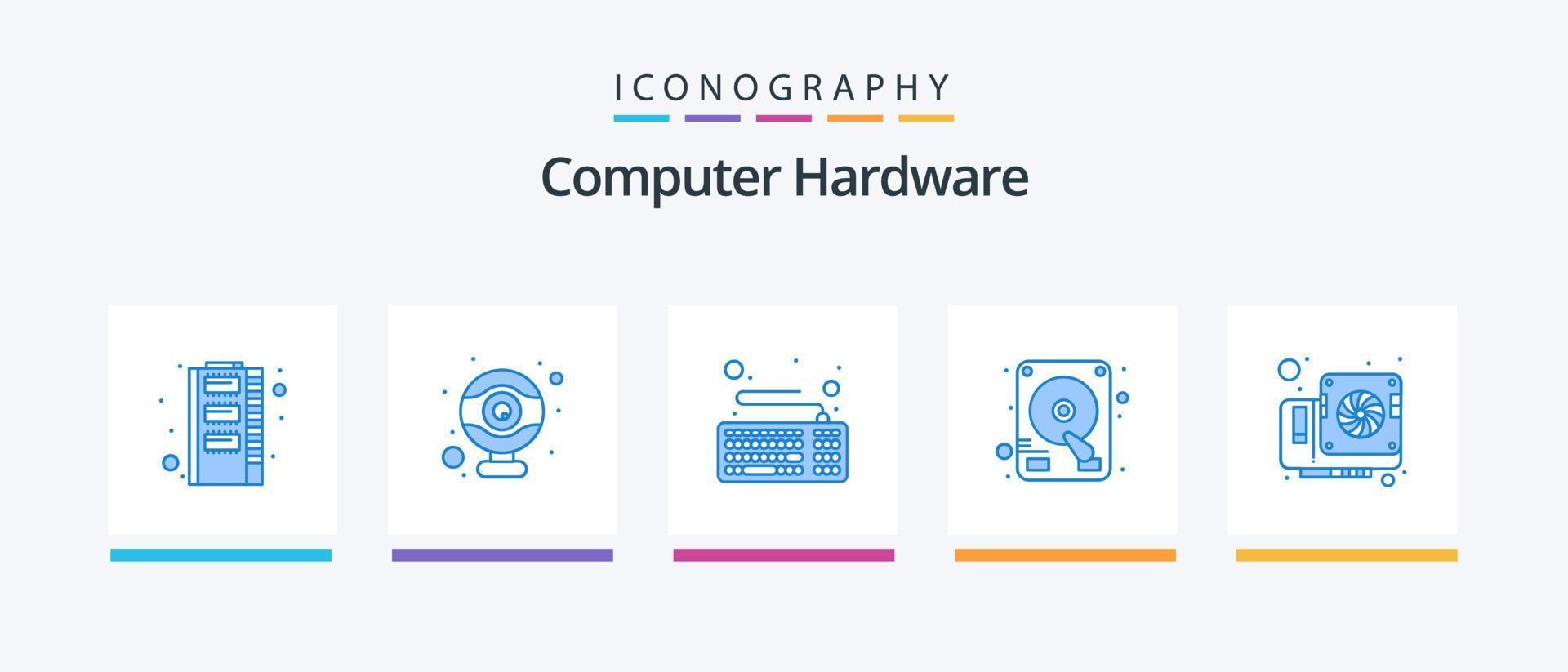 computer hardware blauw 5 icoon pak inclusief video. computer. apparaat. kaart. drijfveer. creatief pictogrammen ontwerp vector