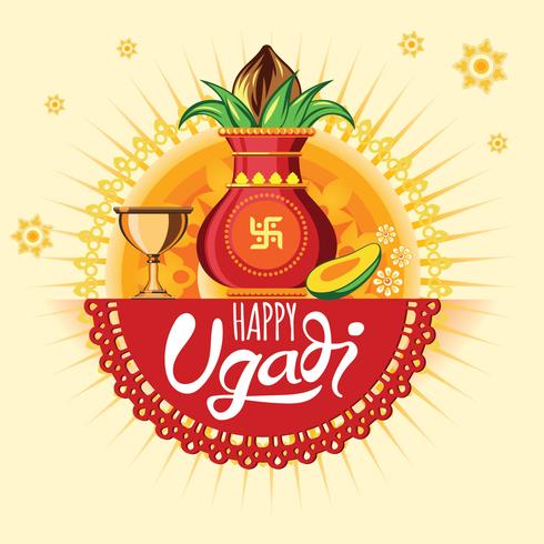 Creatieve Vectorsamenvatting voor Gelukkige Ugadi met Aardige en Mooie Ontwerpillustratie vector