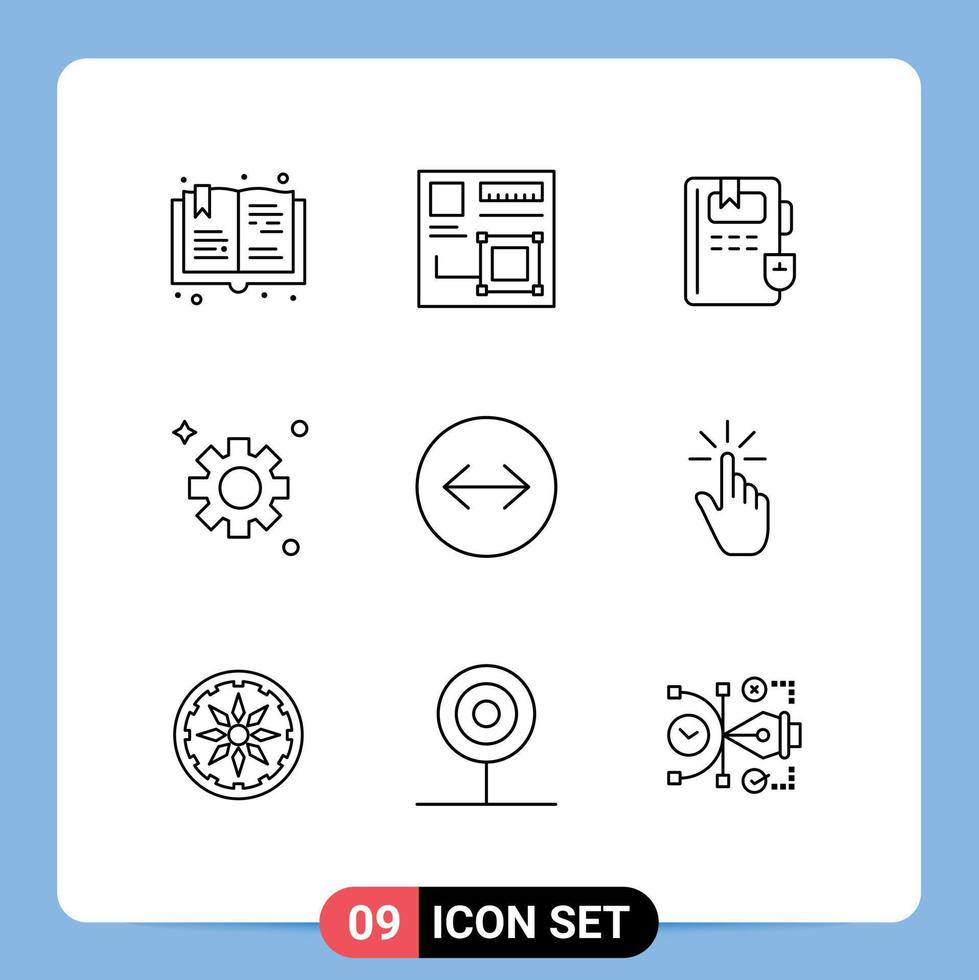 reeks van 9 modern ui pictogrammen symbolen tekens voor vegen pijlen horizontaal vegen web radertjes uitrusting bewerkbare vector ontwerp elementen