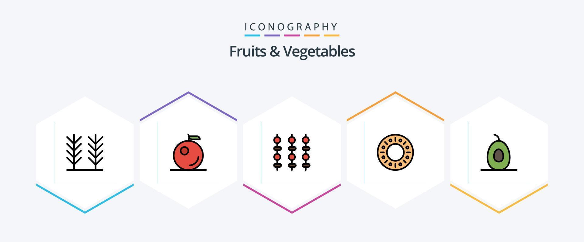 fruit en groenten 25 gevulde lijn icoon pak inclusief . . groenten. vruchten. avocado vector