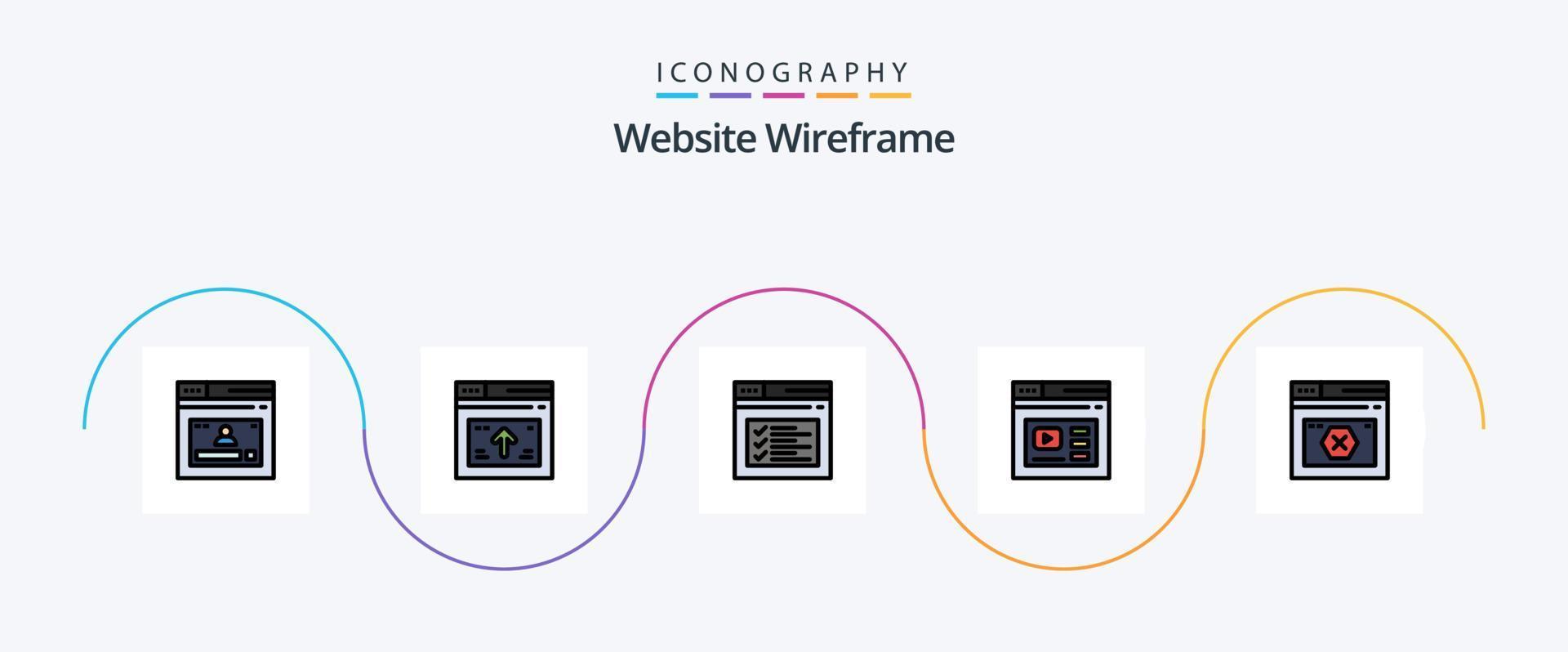 website wireframe lijn gevulde vlak 5 icoon pak inclusief web. internetten. website. tekst. web vector