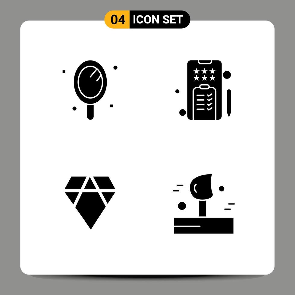 4 solide glyph concept voor websites mobiel en apps schoonheid munt salon kladblok crypto valuta bewerkbare vector ontwerp elementen