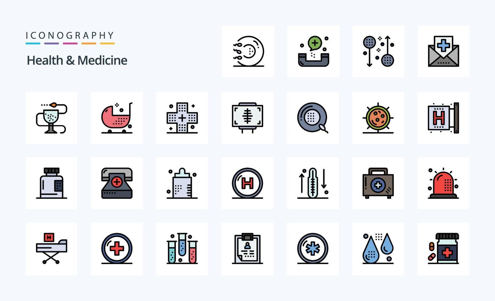 25 Gezondheid geneeskunde lijn gevulde stijl icoon pak vector