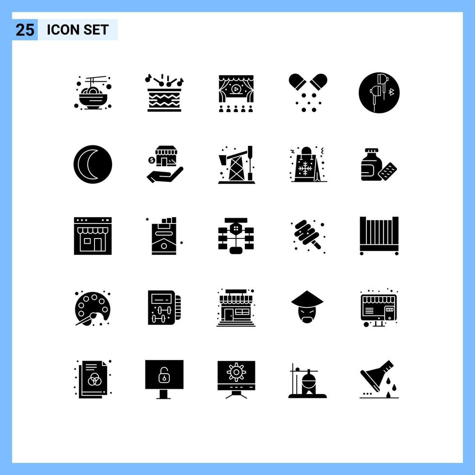reeks van 25 modern ui pictogrammen symbolen tekens voor telefoon koptelefoon bioscoop pillen medisch bewerkbare vector ontwerp elementen