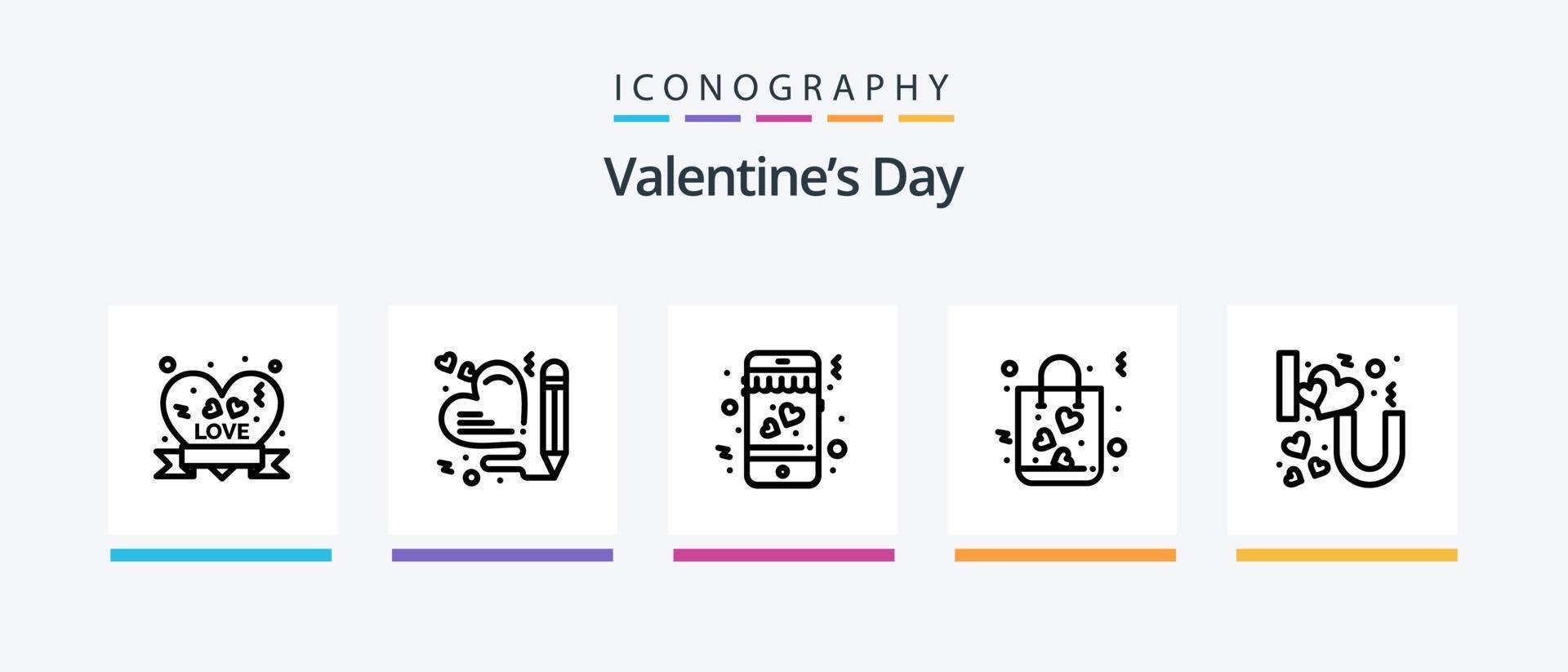 valentijnsdag dag lijn 5 icoon pak inclusief valentijn. hart. geschenk. hangen. liefde. creatief pictogrammen ontwerp vector