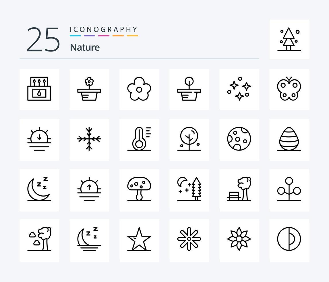 natuur 25 lijn icoon pak inclusief Pasen. dier. fabriek. sterren. lucht vector