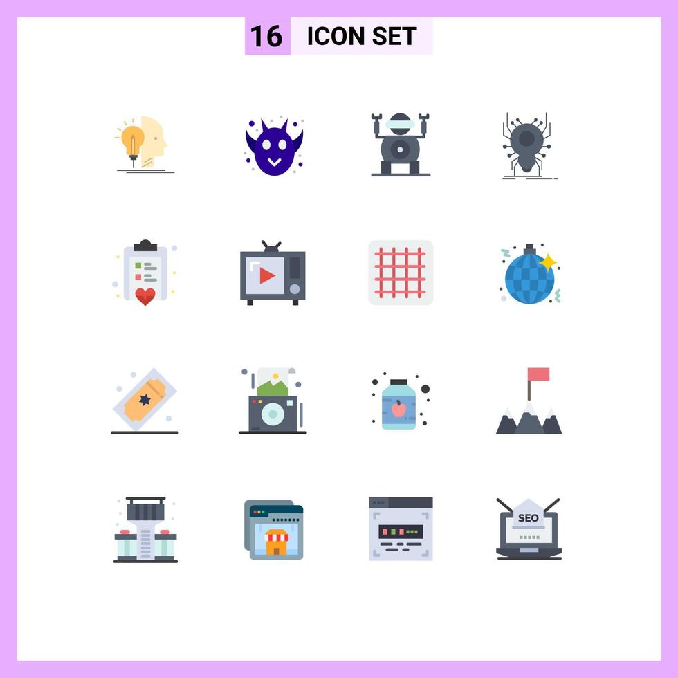 16 vlak kleur concept voor websites mobiel en apps checklist app robot virus insect bewerkbare pak van creatief vector ontwerp elementen
