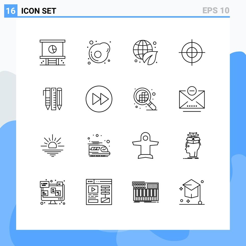 16 universeel contouren reeks voor web en mobiel toepassingen essentieel gereedschap doelwit aarde dag punt doel bewerkbare vector ontwerp elementen