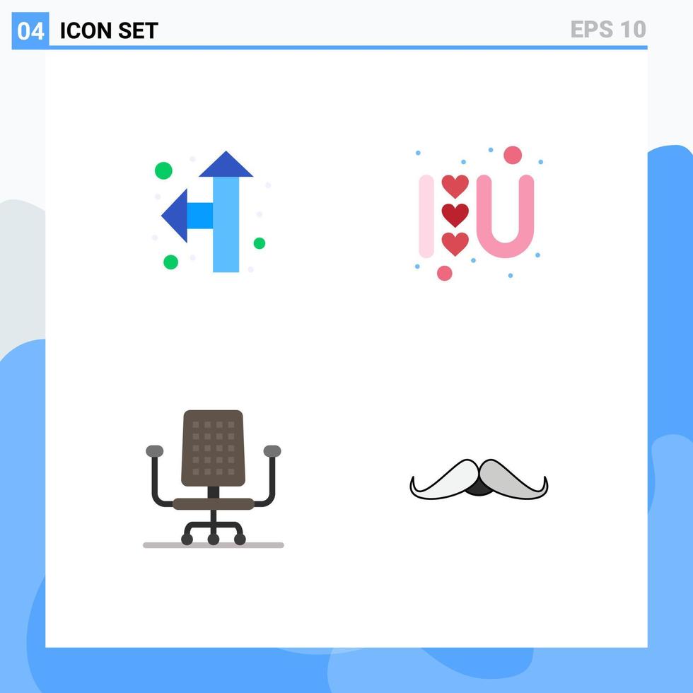 4 vlak icoon concept voor websites mobiel en apps richting werk hart liefde teken hipster bewerkbare vector ontwerp elementen