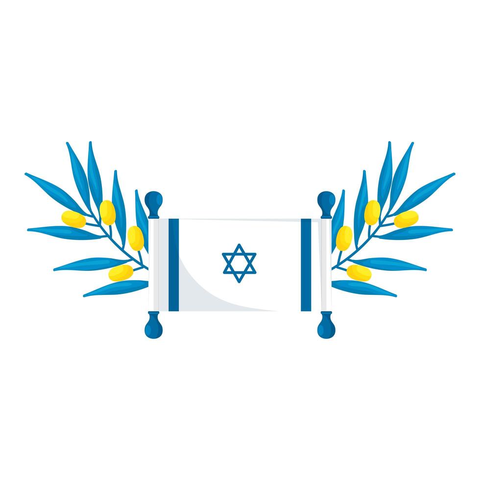 vlag israël met takken en bladeren geïsoleerd pictogram vector