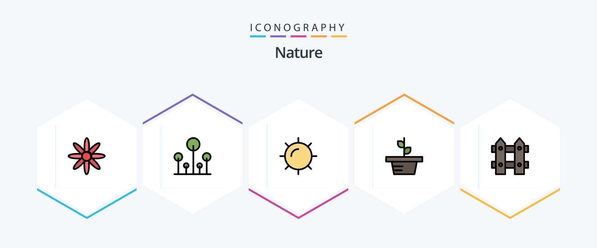 natuur 25 gevulde lijn icoon pak inclusief natuur. tuin. zon. bloem. natuur vector