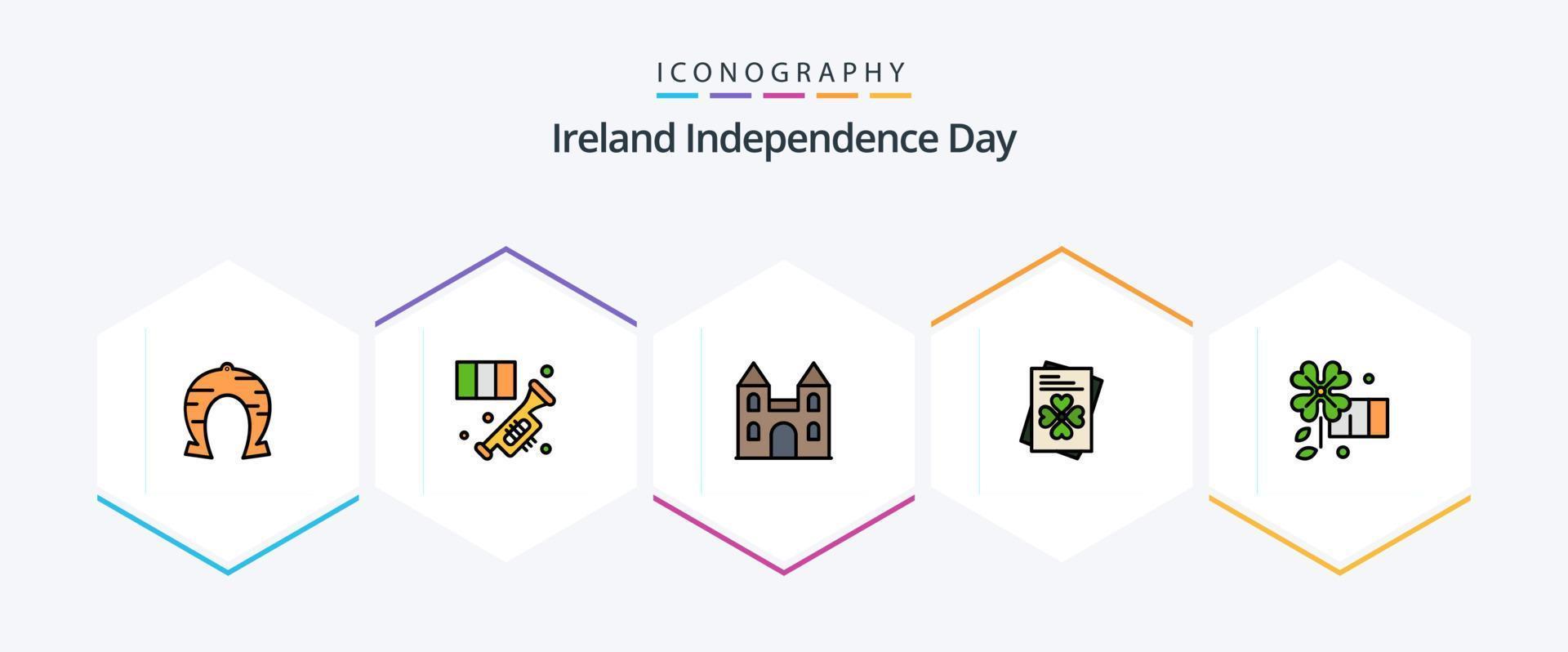 Ierland onafhankelijkheid dag 25 gevulde lijn icoon pak inclusief anemoon. wereld. muziek. paspoort. kerk vector