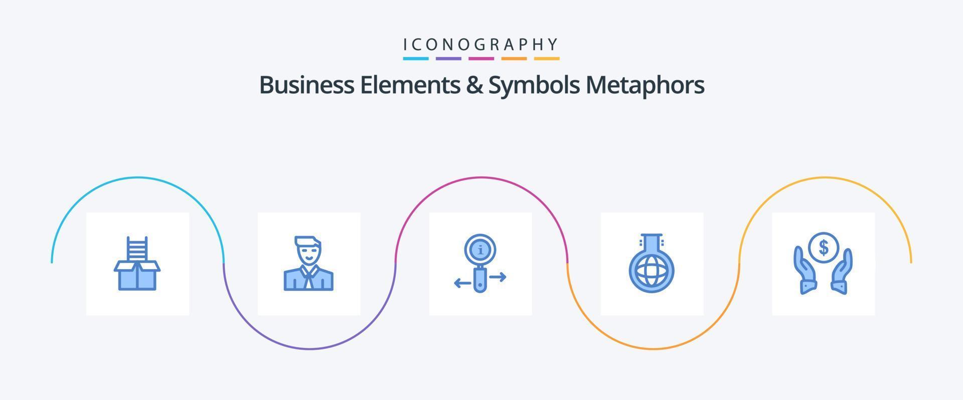 bedrijf elementen en symbolen metaforen blauw 5 icoon pak inclusief verzekering. chemie. avatar. fles. zoeken vector