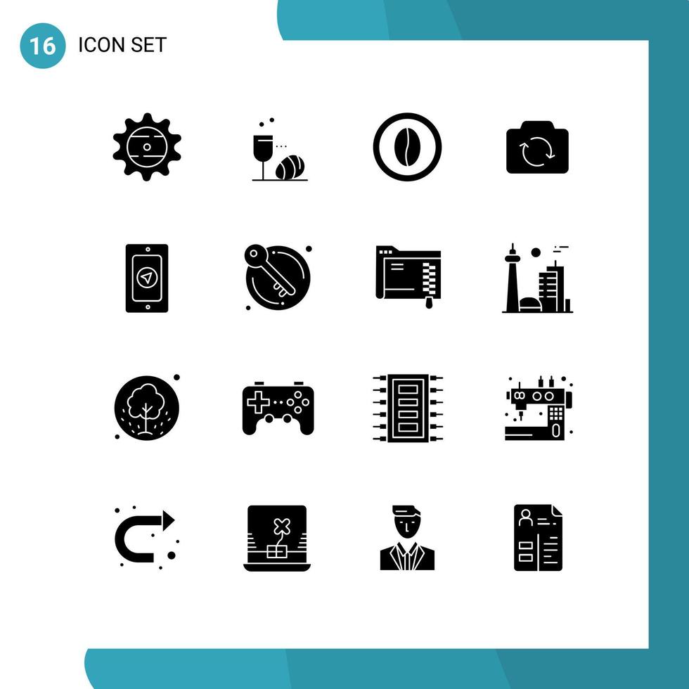 16 solide glyph concept voor websites mobiel en apps mobiel eenvoudig koffie vernieuwen graan bewerkbare vector ontwerp elementen