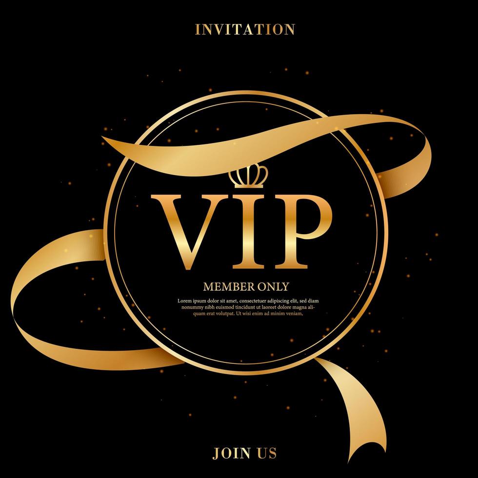 vip zwart glazen label met gouden frame en kroon vector