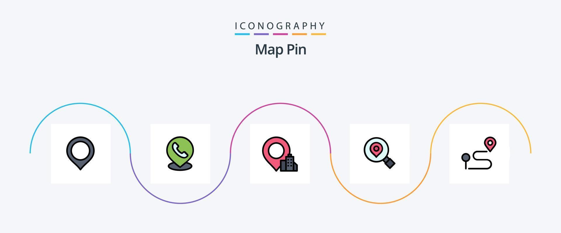 kaart pin lijn gevulde vlak 5 icoon pak inclusief navigatie. plaats. plaats. plaats. zoeken vector