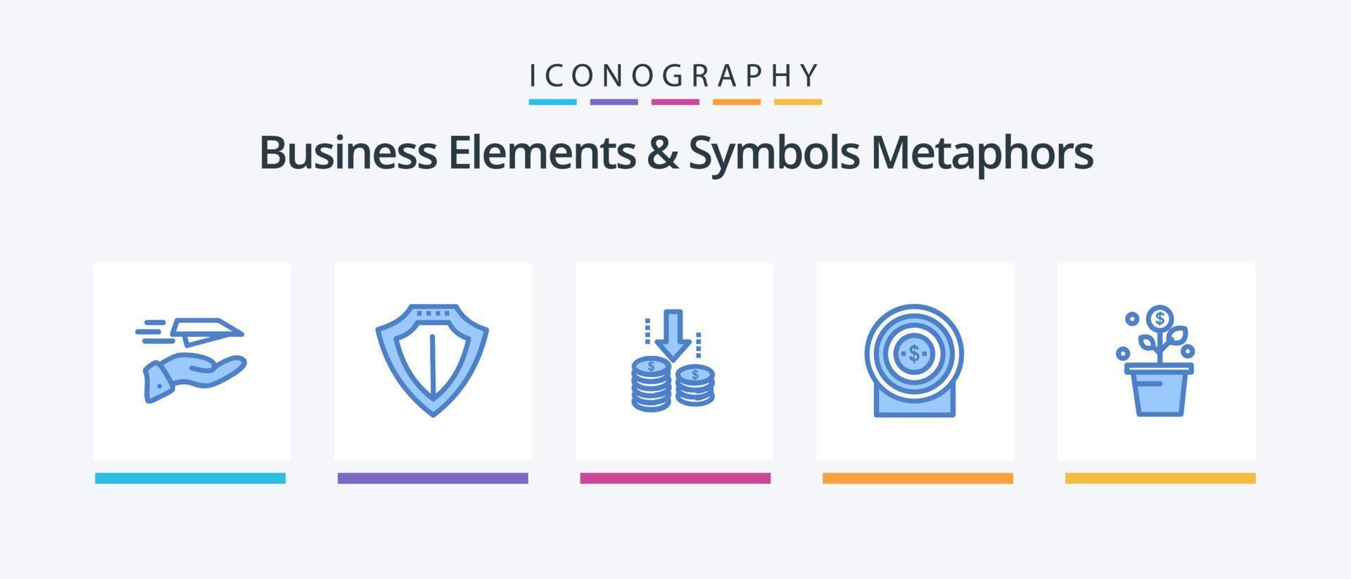 bedrijf elementen en symbolen metaforen blauw 5 icoon pak inclusief groeien. prestatie. beschermen. geld. analyse. creatief pictogrammen ontwerp vector
