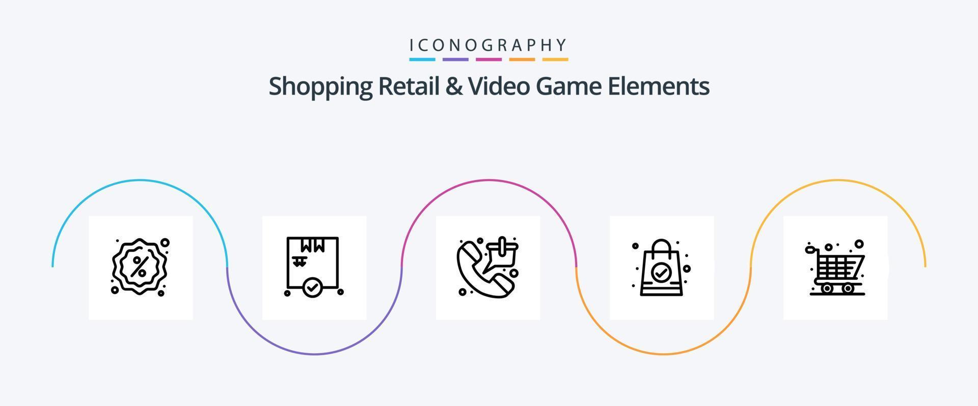 winkelen kleinhandel en video spel elementen lijn 5 icoon pak inclusief winkelen. kar. markt. boodschappen doen tas. hand- zak vector