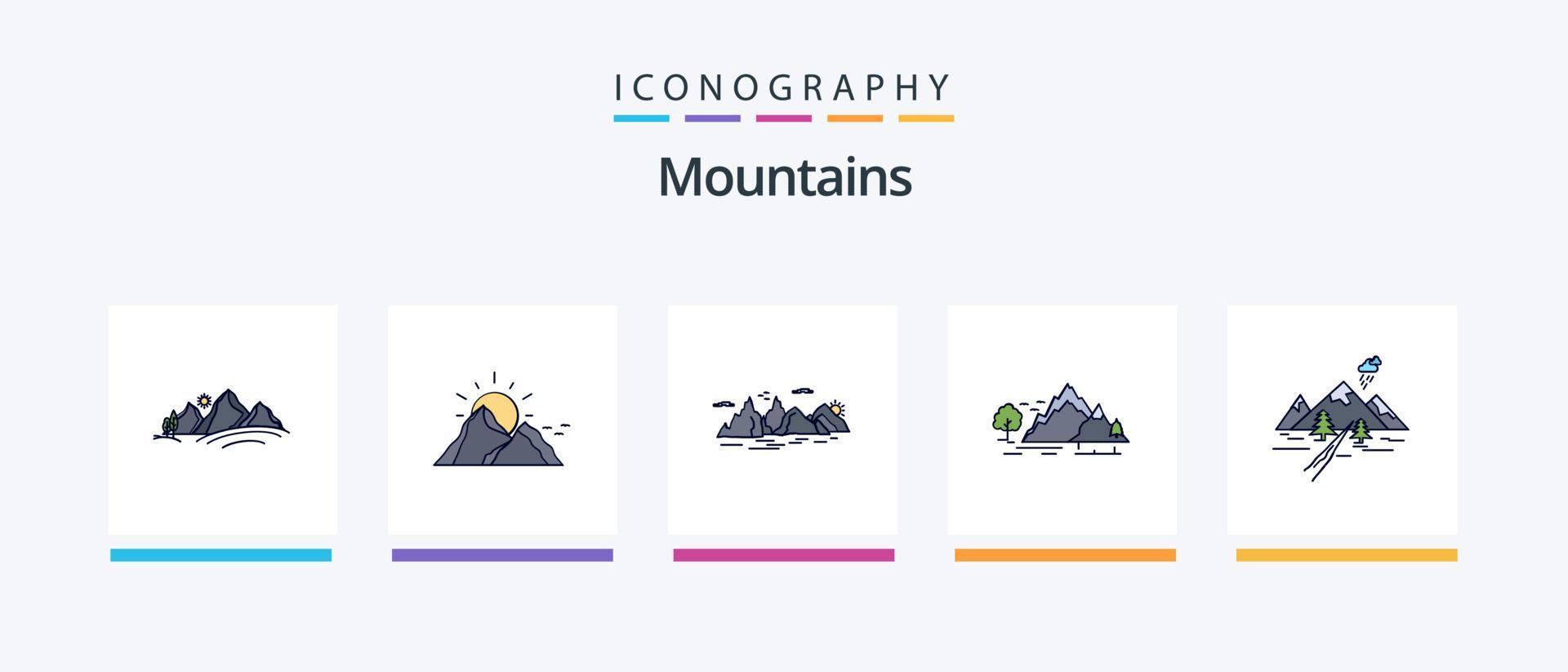 bergen lijn gevulde 5 icoon pak inclusief berg. berg. natuur. natuur. heuvel. creatief pictogrammen ontwerp vector