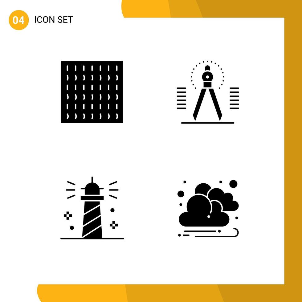 pictogram reeks van 4 gemakkelijk solide glyphs van mist vuurtoren kompas geometrie zee bewerkbare vector ontwerp elementen