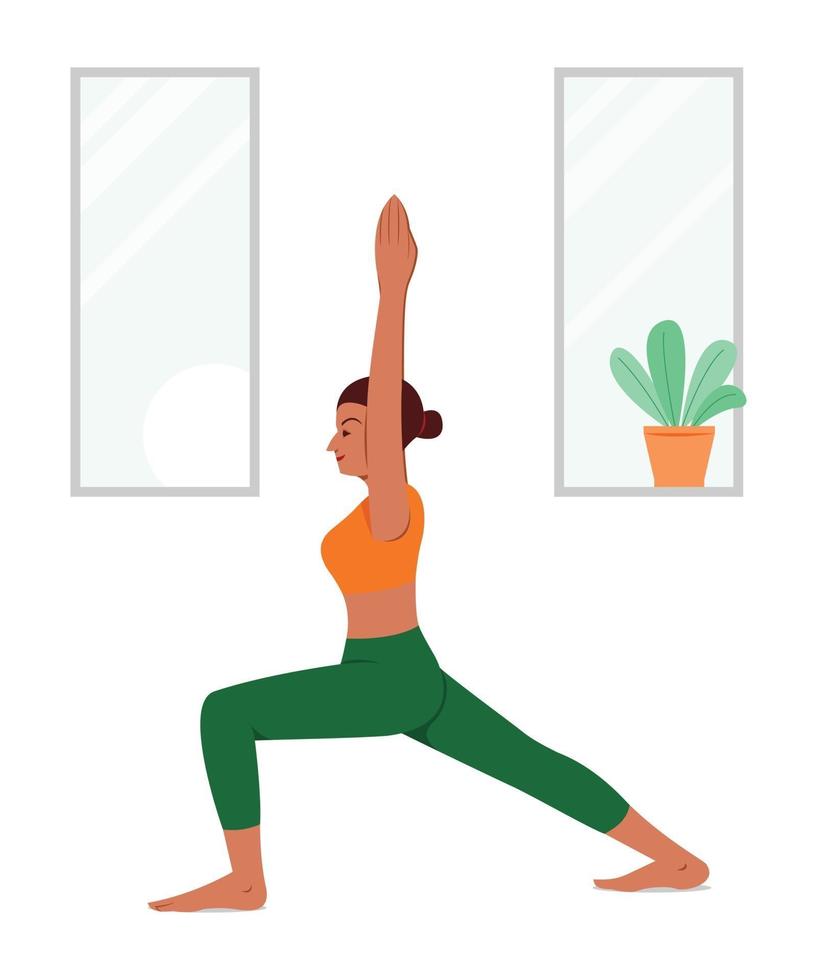 vrouw training door thuis yoga te doen. vector