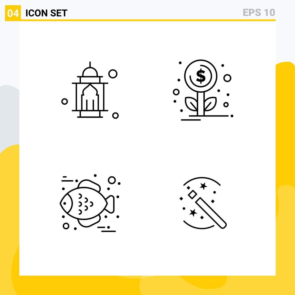reeks van 4 modern ui pictogrammen symbolen tekens voor moskee voedsel maan groei trucs bewerkbare vector ontwerp elementen