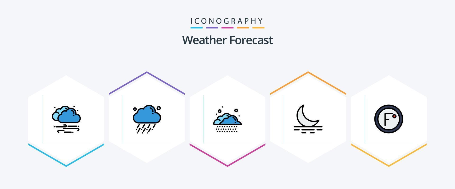 weer 25 gevulde lijn icoon pak inclusief temperatuur. rang. wolk. klimaat. maan vector