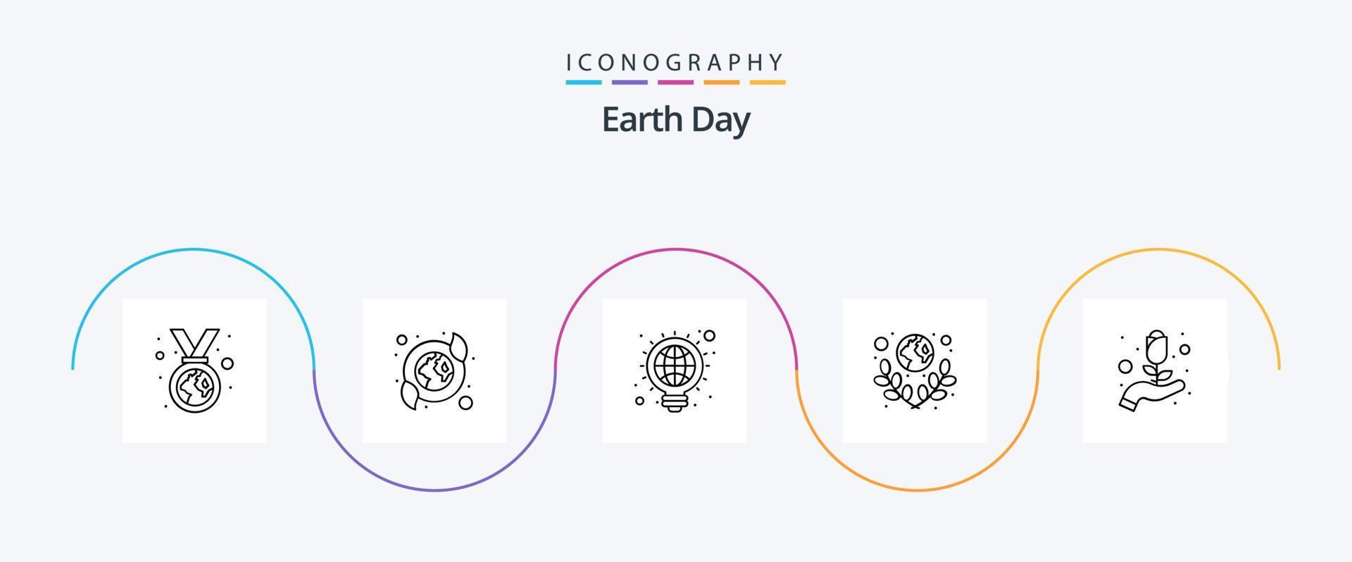 aarde dag lijn 5 icoon pak inclusief wereld. planeet. lamp. groente. web vector