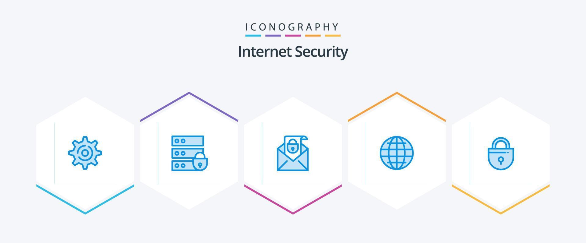 internet veiligheid 25 blauw icoon pak inclusief op slot. internetten. e-mail. veiligheid. wereldbol vector