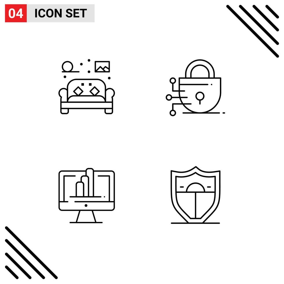 voorraad vector icoon pak van 4 lijn tekens en symbolen voor stoel toezicht houden op leven slot diagram bewerkbare vector ontwerp elementen