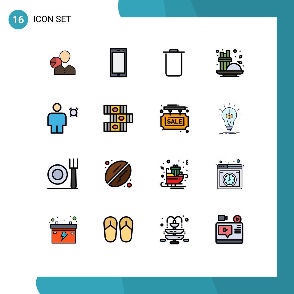 modern reeks van 16 vlak kleur gevulde lijnen pictogram van kruiderij kaneel slim telefoon uitschot instagram bewerkbare creatief vector ontwerp elementen