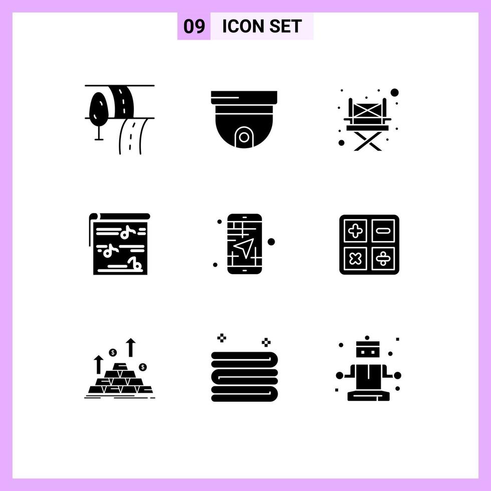 voorraad vector icoon pak van 9 lijn tekens en symbolen voor kaart mobiel camping video muziek- bewerkbare vector ontwerp elementen