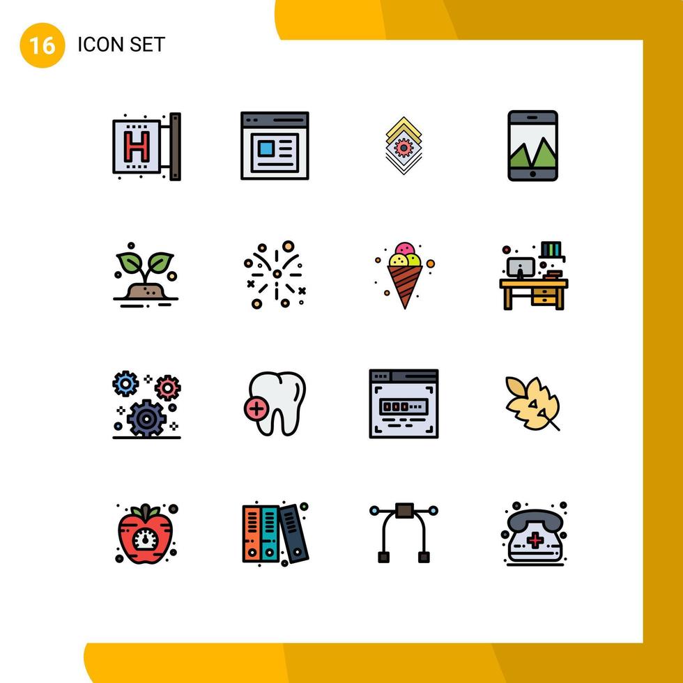 groep van 16 vlak kleur gevulde lijnen tekens en symbolen voor bomen smartphone gebruiker diagram server bewerkbare creatief vector ontwerp elementen