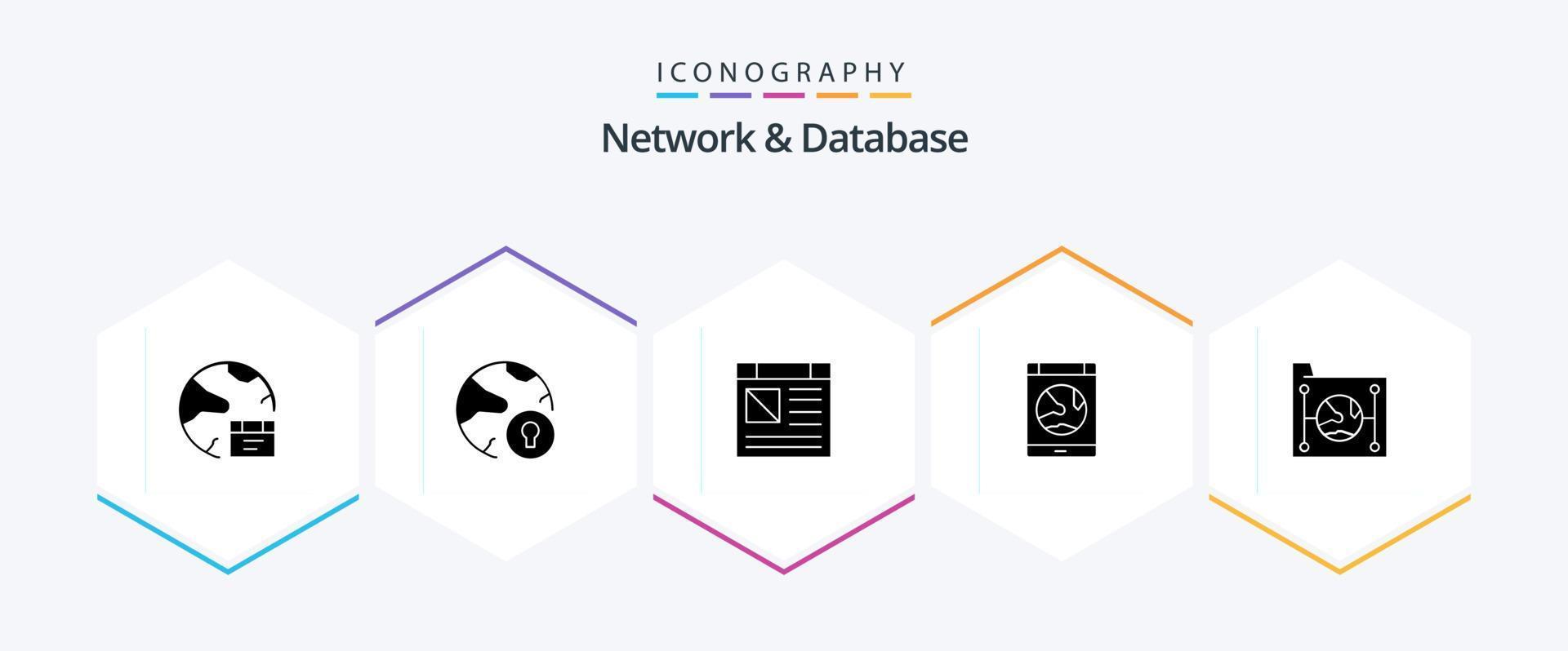 netwerk en databank 25 glyph icoon pak inclusief internetten. app. hangslot. bladzijde vector