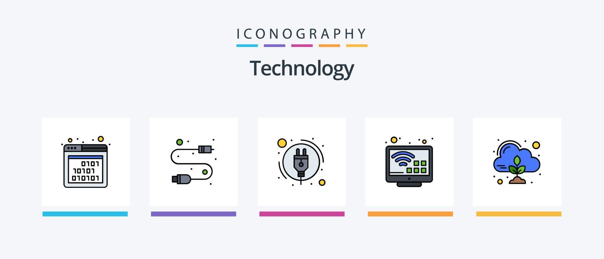 technologie lijn gevulde 5 icoon pak inclusief controle. uitstoot. huis. TV. internetten. creatief pictogrammen ontwerp vector