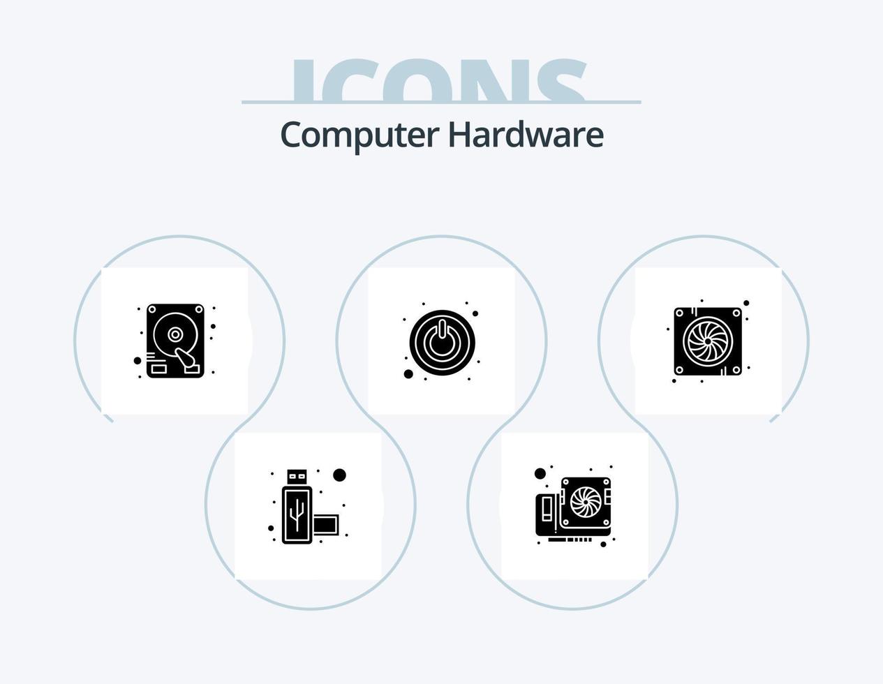 computer hardware glyph icoon pak 5 icoon ontwerp. . fan. drijfveer. apparaat. schakelaar vector