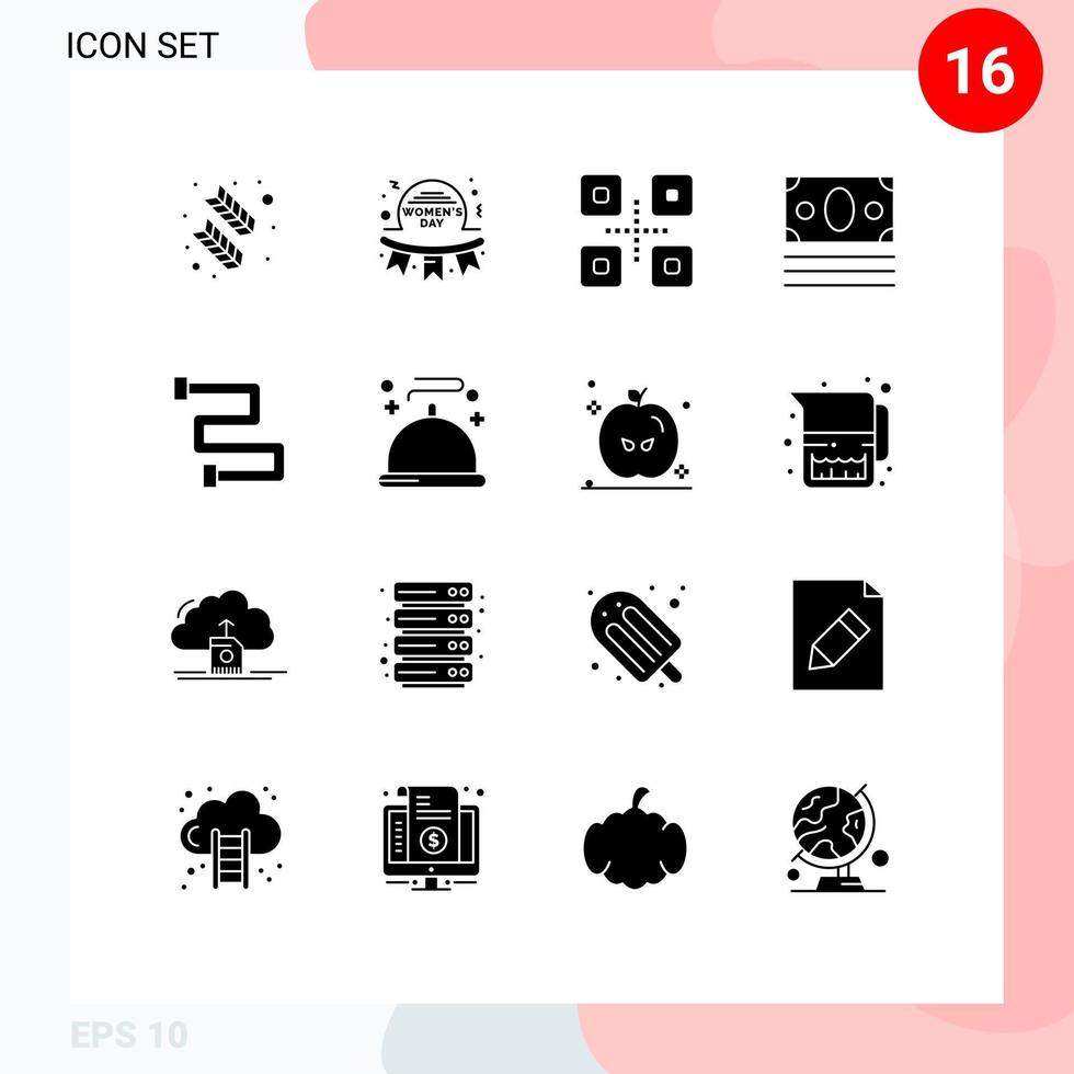 16 thematisch vector solide glyphs en bewerkbare symbolen van badkamer online insigne geld Japans voedsel bewerkbare vector ontwerp elementen