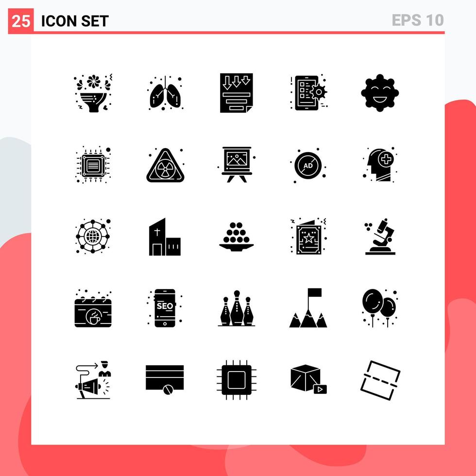 25 solide glyph concept voor websites mobiel en apps slim telefoon telefoon medisch uitrusting papier bewerkbare vector ontwerp elementen