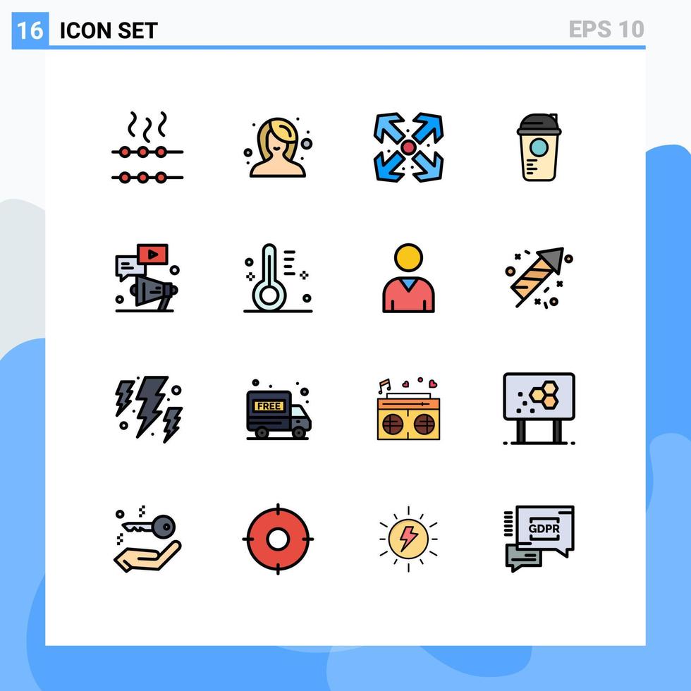pak van 16 modern vlak kleur gevulde lijnen tekens en symbolen voor web afdrukken media zo net zo youtube megafoon vergroten thermo recreatie bewerkbare creatief vector ontwerp elementen
