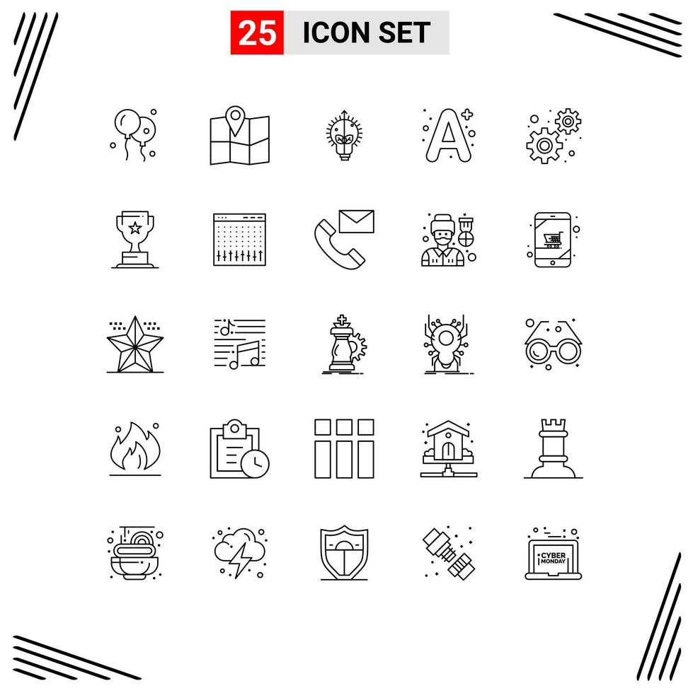 reeks van 25 modern ui pictogrammen symbolen tekens voor prijs versnellingen lamp ontwikkeling onderwijs bewerkbare vector ontwerp elementen