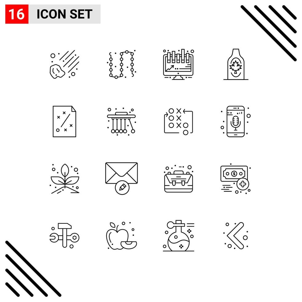 pictogram reeks van 16 gemakkelijk contouren van ideeën esdoorn- analytics blad herfst bewerkbare vector ontwerp elementen