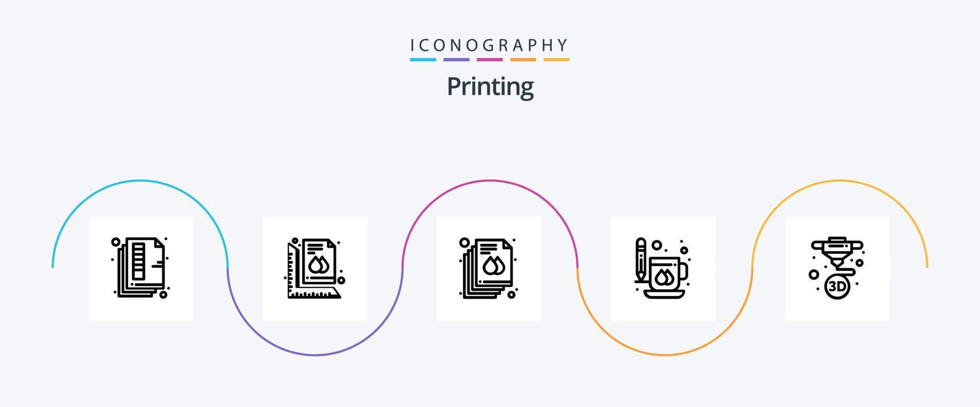 het drukken lijn 5 icoon pak inclusief mok. beker. afdrukken. koffie. afdrukken vector