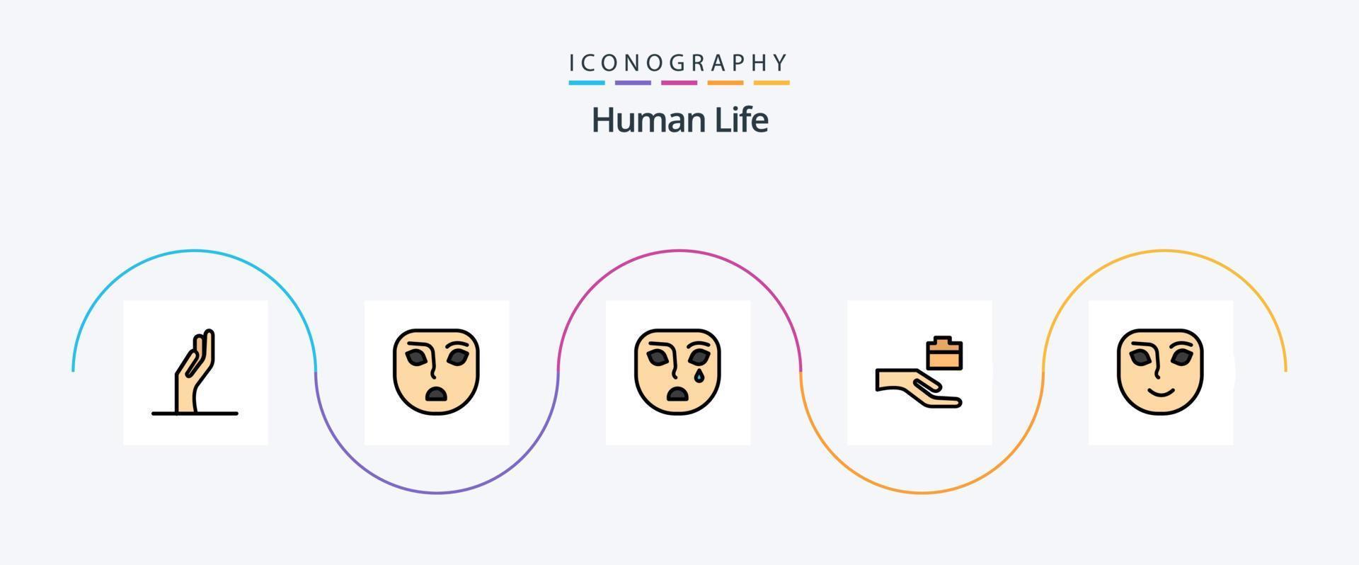 menselijk lijn gevulde vlak 5 icoon pak inclusief . gelukkig. masker. gezicht. delen vector