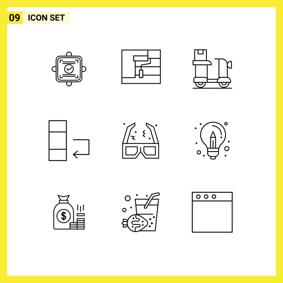 voorraad vector icoon pak van 9 lijn tekens en symbolen voor film ruilen fiets gegevens Product bewerkbare vector ontwerp elementen