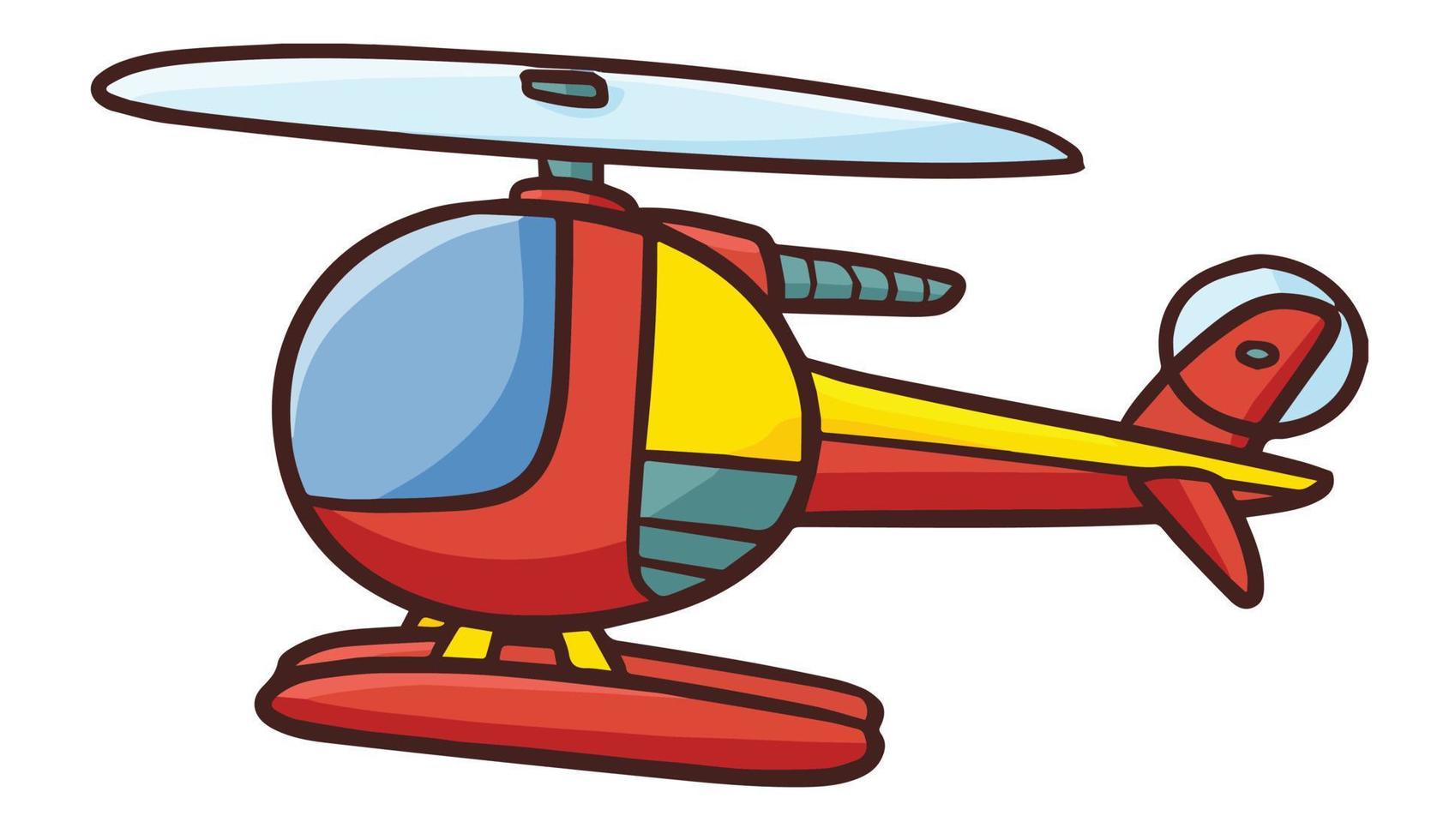 schattig en grappig rood geel helikopter vliegend vector