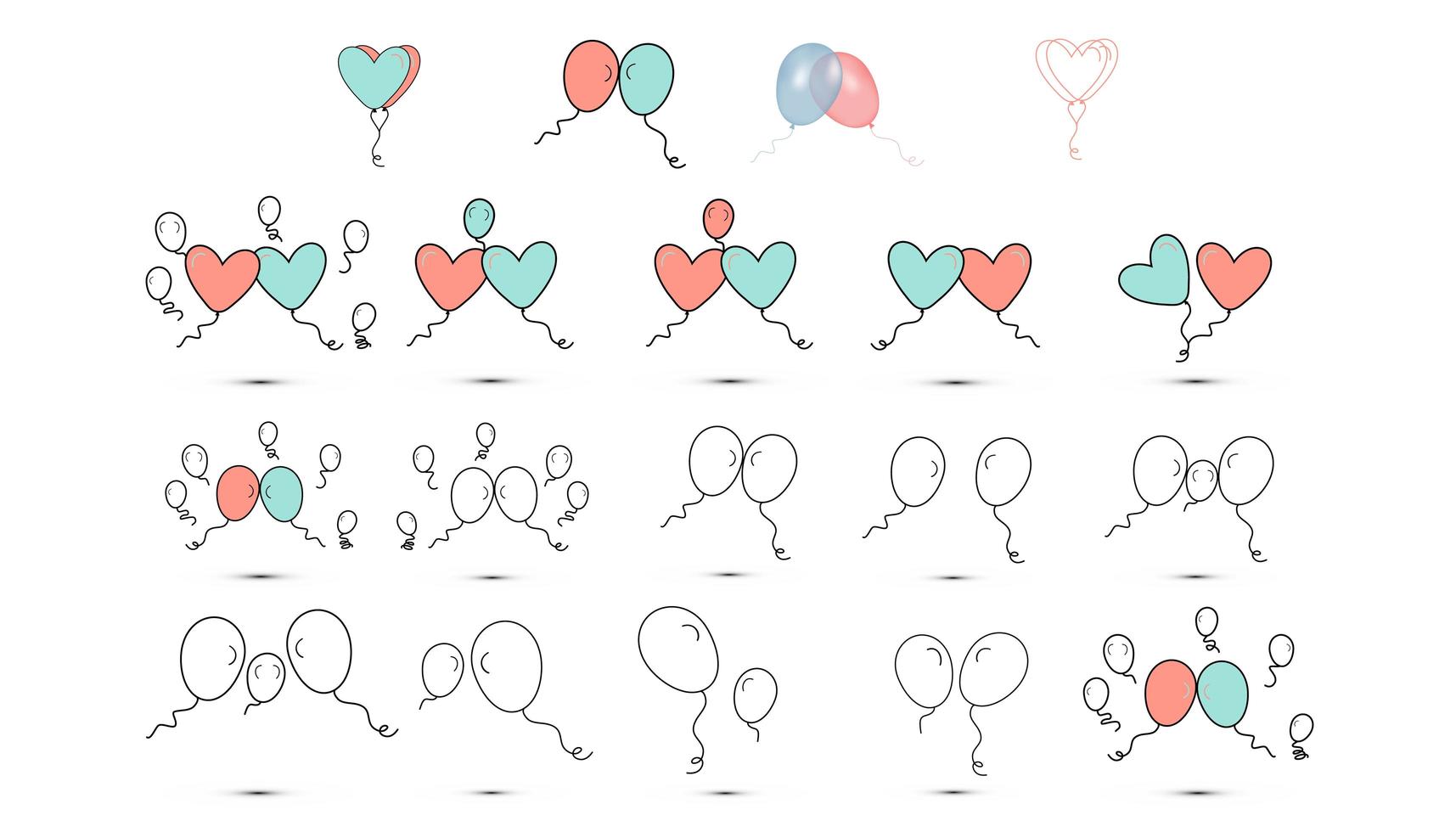 eenvoudige vlakke stijl iconen van ballonnen voor het feest van de liefde op Valentijnsdag of 8 maart. vector