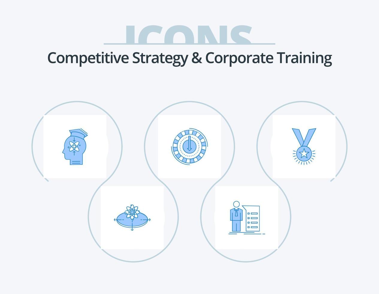 competitief strategie en zakelijke opleiding blauw icoon pak 5 icoon ontwerp. kosten. consumptie. ontmoeting. vaardigheid. menselijk vector